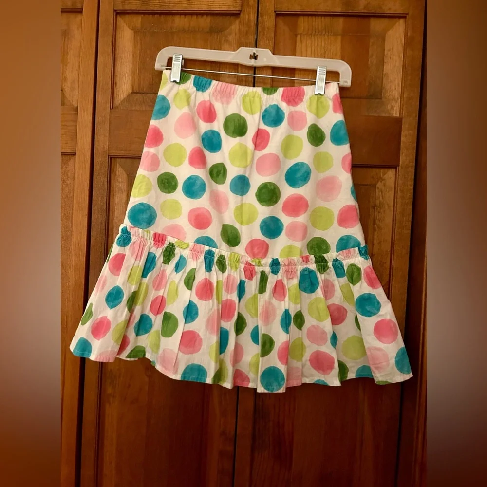 Gymboree Girl’s Cottagecore Sz 12 White Skirt W/ Blue Green Pink Polka Dot Skirt
